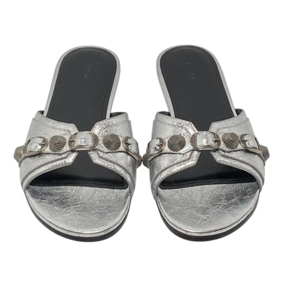 NWT Balenciaga Cagole Embellished Metallic Silver Leather Flats 6.5 US MSRP $890 - Picture 3 of 11
